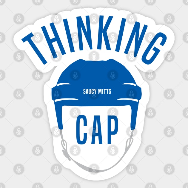 Blue Hockey Helmet Thinking Cap Sticker by SaucyMittsHockey